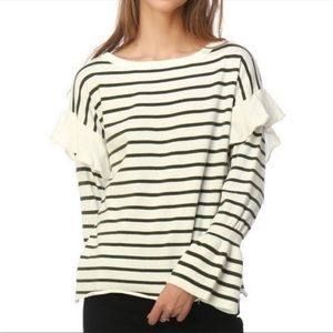 Lumiere stripped bell sleeve ruffled sweater S